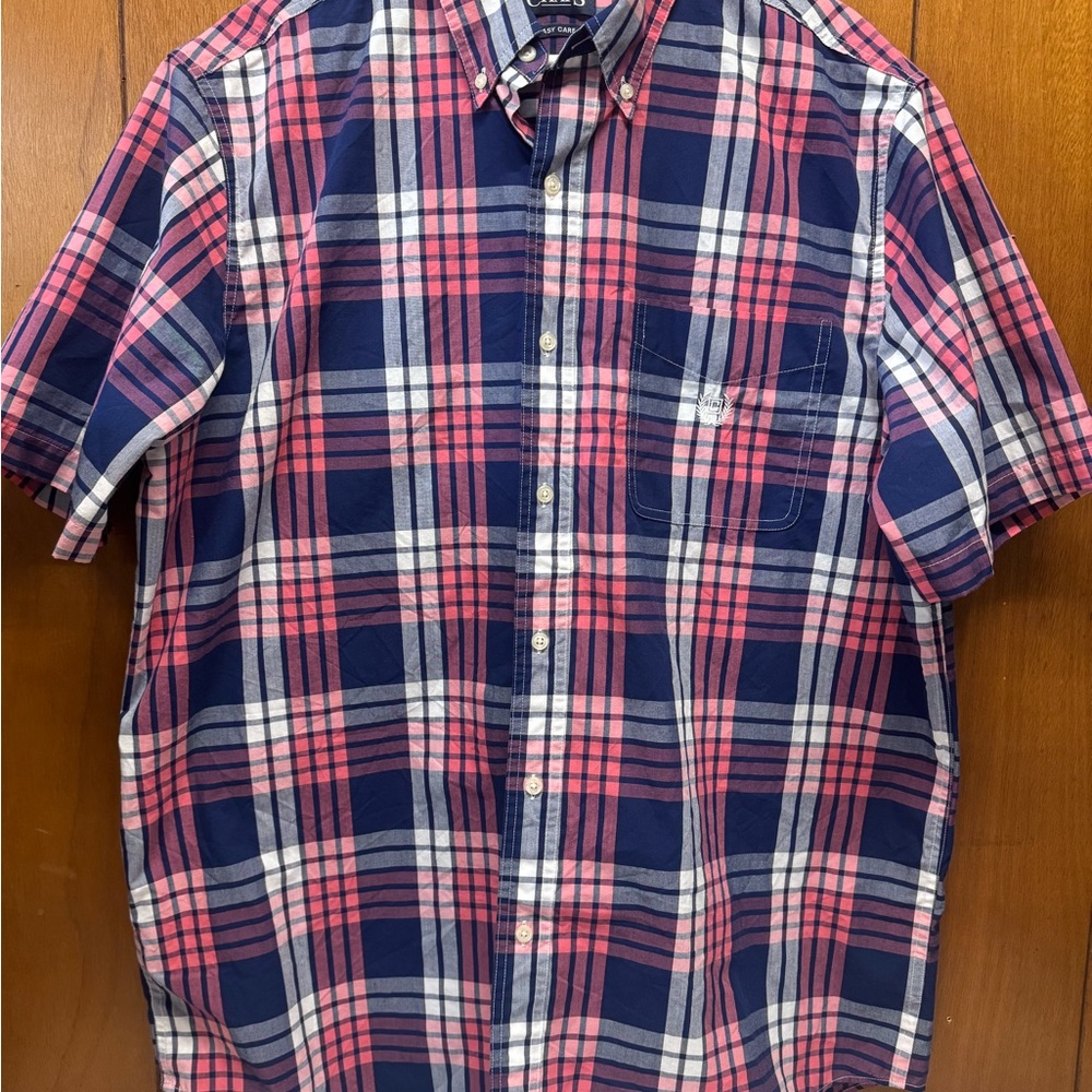 Chaps Men's Casual Plaid Shirt - Pink and Navy